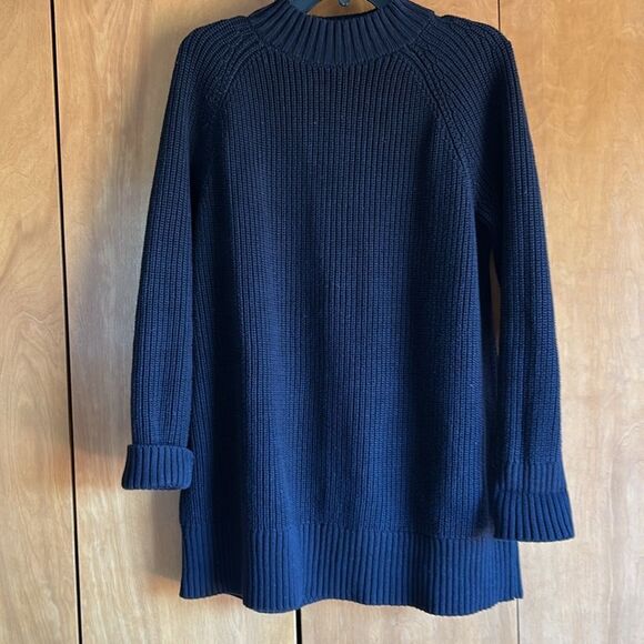 Land's End Sweater Drifter Cotton Mock Turtleneck Tunic Length Loose Fit Black M - Picture 9 of 9